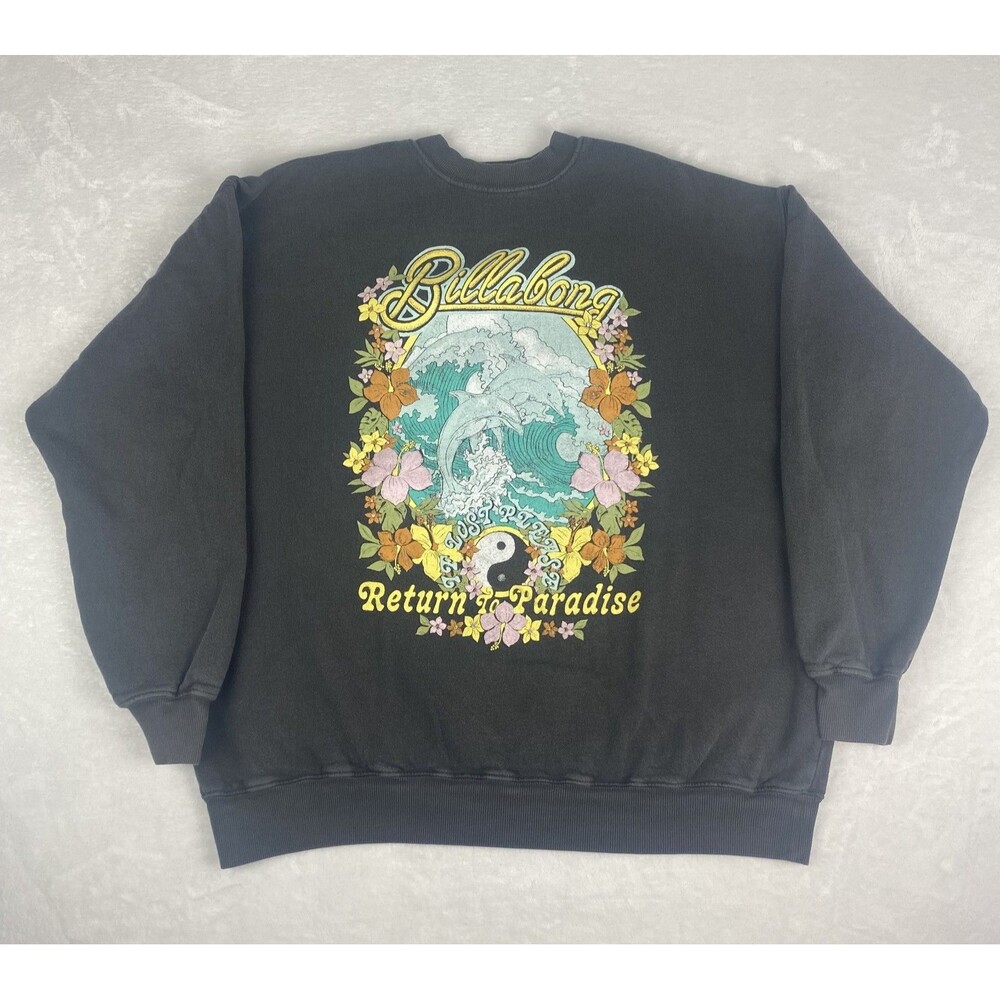 Billabong Ride Return to Paradise Graphic Sweater Womens Medium Black Sweatshirt